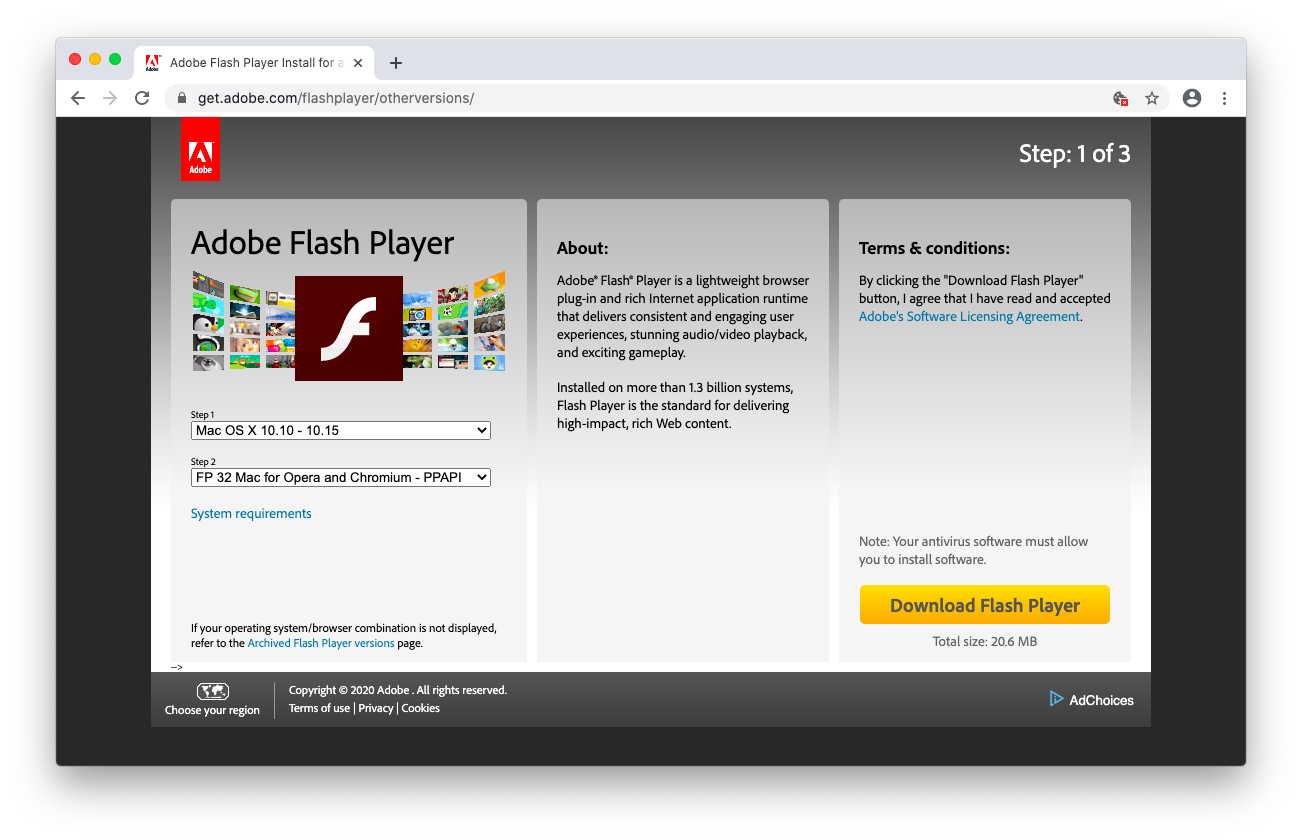 flash player not working on chrome os x